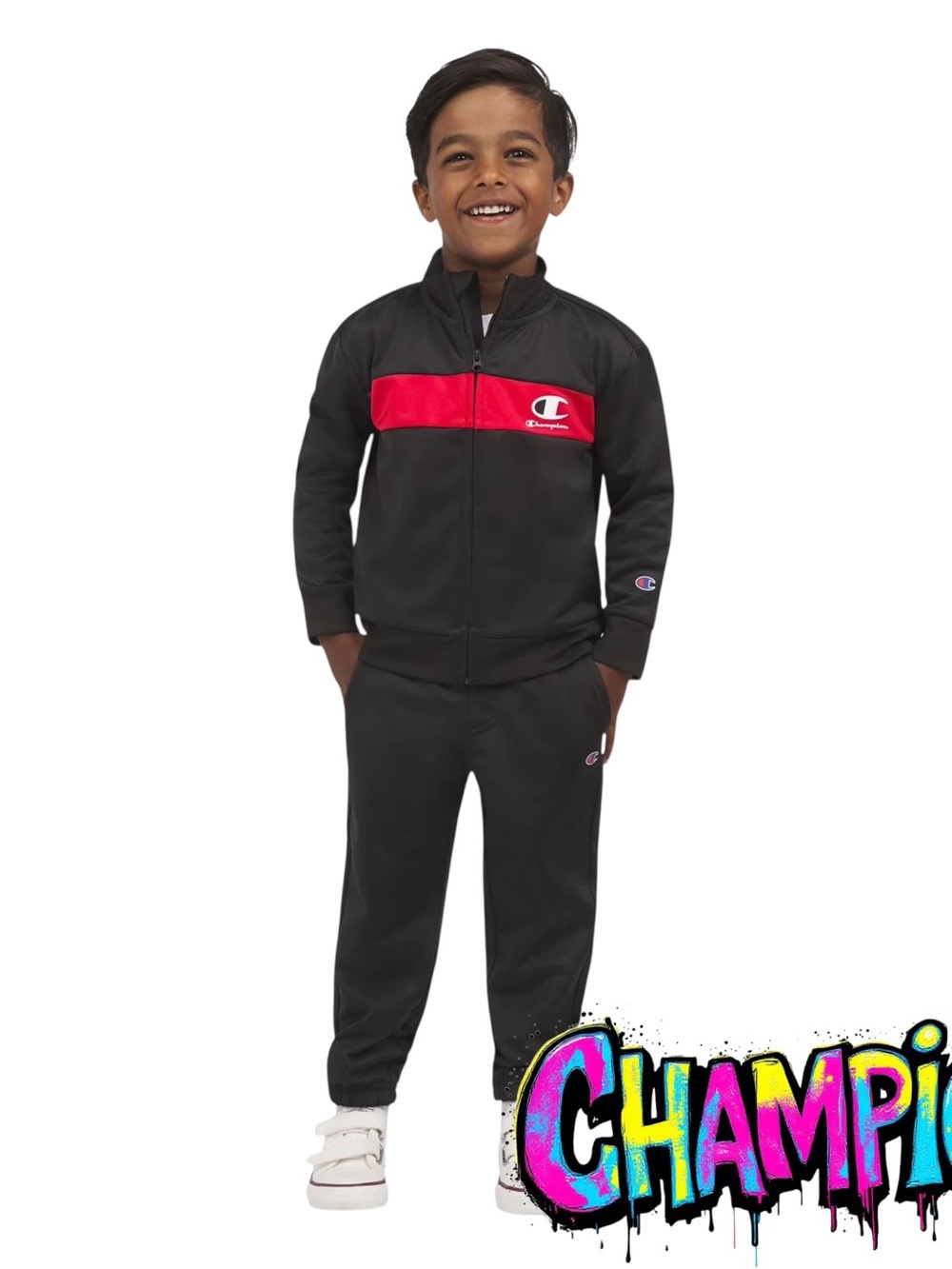 Champion Black Tracksuit with Red Chest Stripe boys size 2t